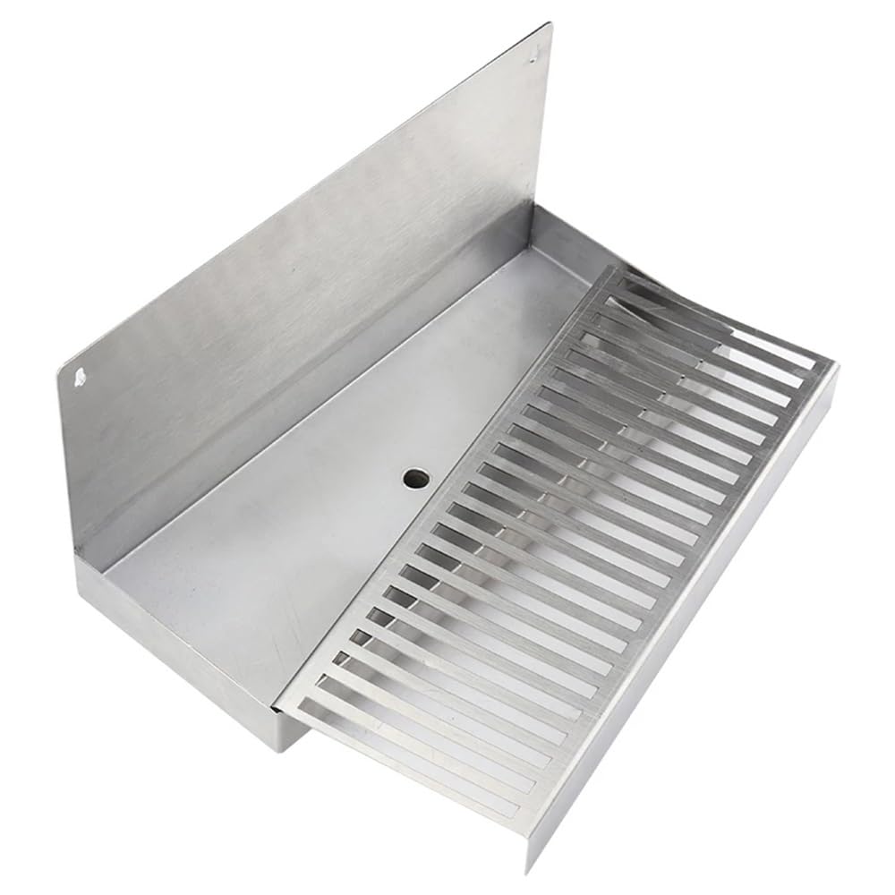 Bandeja de goteo de cerveza de acero inoxidable de 12 x 4.9 pulgadas, montada en la pared con agujero de drenaje, ideal para cerveza casera, dispensador de cerveza artesanal, accesorios de bar y