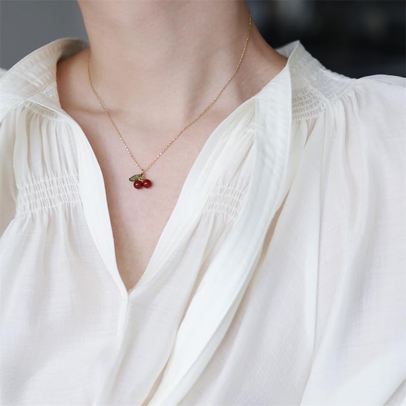 Cute Cherry Pendant Necklace Faux Pearl Cherry Charms Necklace Kawaii Fruit Gold Chain Necklaces Fruits Cute Choker for Women - Image 2