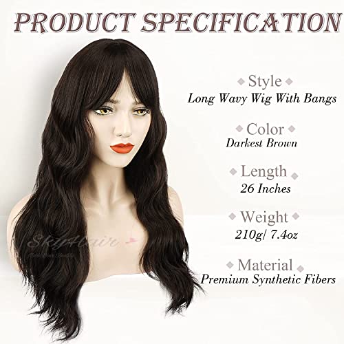 Image of SkyHair Premium Japanese Kanekalon Synthetic Technology Hair Wig for Women with Natural-Looking Bangs - Undetectable, Realistic, Full Head Wig for Daily Use, Chemo, Volume & Length (26 Inches, Matte Brown)