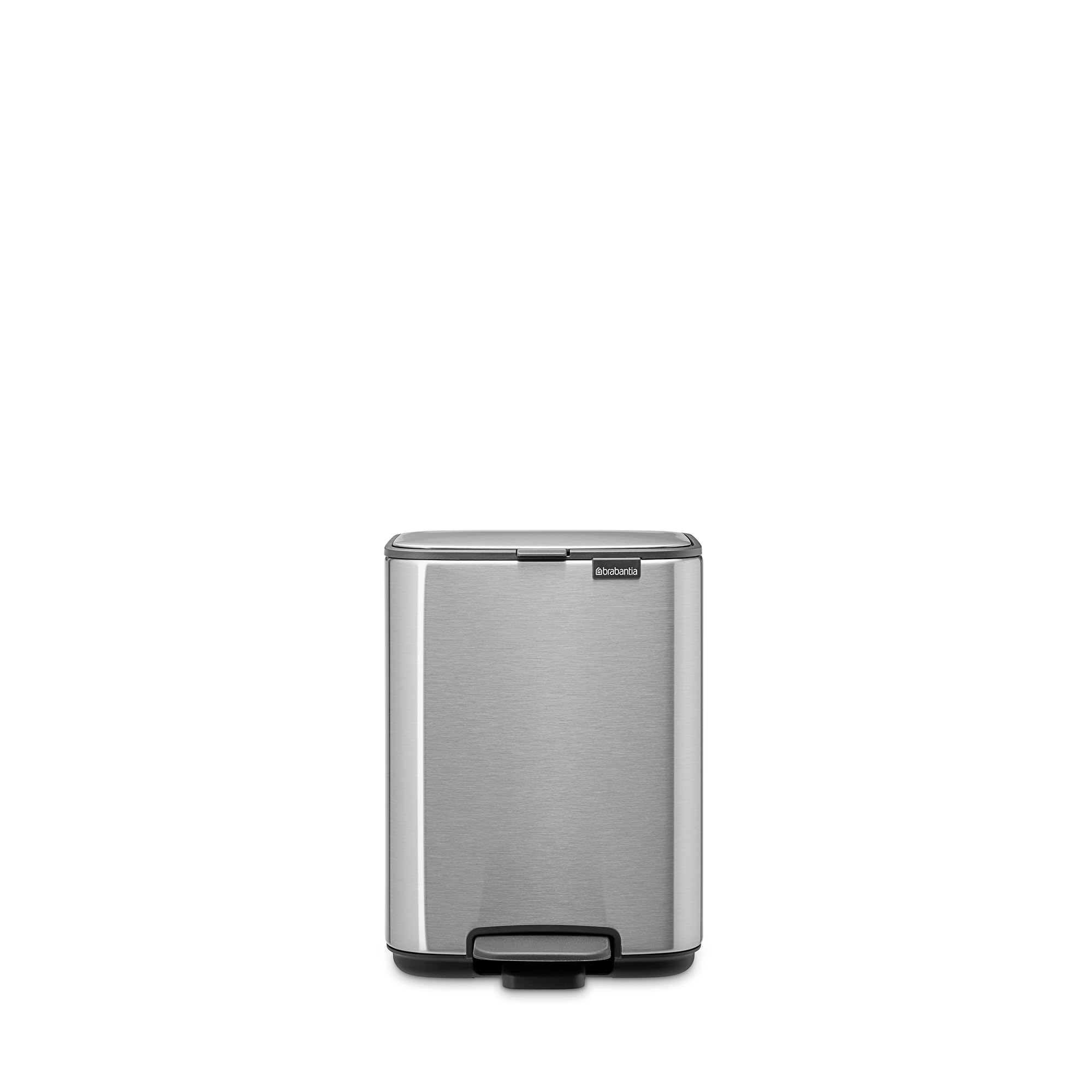 Brabantia Bo Pedal Bin 4L (Matt Steel Fingerprint Proof), Space-Efficient and Soft Closing Waste Bin with Light Pedal Operation, Easy to Clean Inner Bucket with Free PerfectFit Rubbish Bags Included
