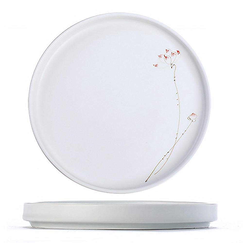 Hand-Painted High White Clay Chinese Ceramic Bread & Butter Plate Hand-Painted Large Plate Breakfast Plate Salad Plate Household 8”/10”-White Tuba