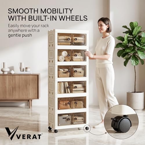 Image of VERAT Double Door Plastic Wardrobe for Storage /Kitchen Cupboard /Versatile and Sturdy Almirah for Clothes /Storage Organizer /Closet for Bedroom /Living Room /Laundry Room /Study (White, 6 Pack)