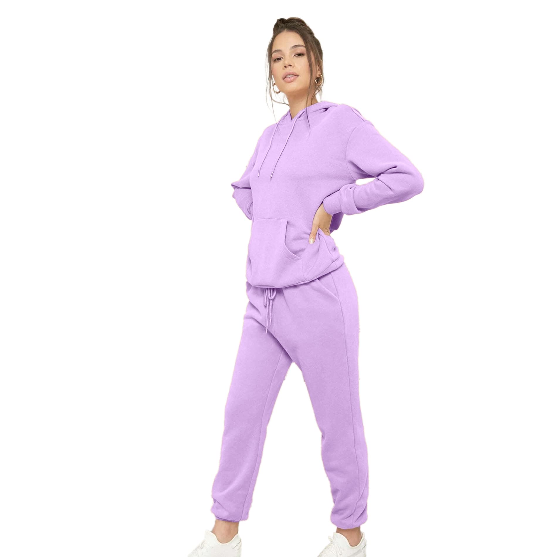 NOTWILD Women's Cotton winter hoodie Sweatshirt Tracksuit Set with warm Jogger Sweatpants Regular wear Combo pack | lavender color girls-hood-trackpant 2