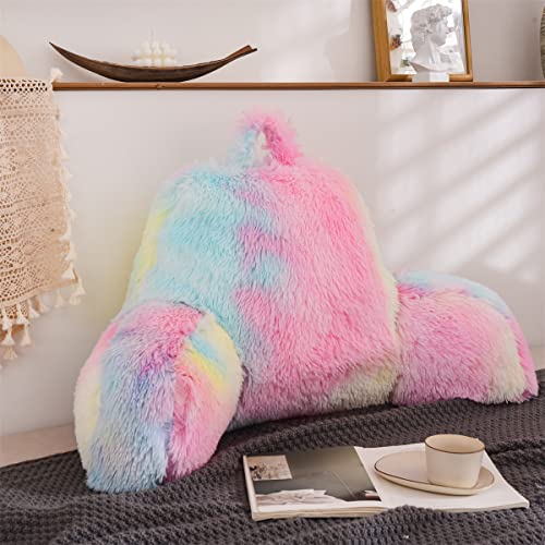 Ntbed Reading Pillow Faux Fur Bed Wedge Backrest With Arms,Couch Tv Relax Bed Rest Pillow Back Support Cushion For Kids Teens Girls(Multi) #TOP2