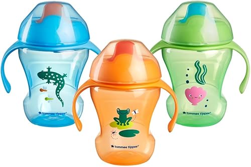 Tommee Tippee Sippee - Vaso entrenador con asas, 7 meses o más, 8 onzas, botella de agua para niños pequeños, a prueba de derrames, sin BPA, paquete