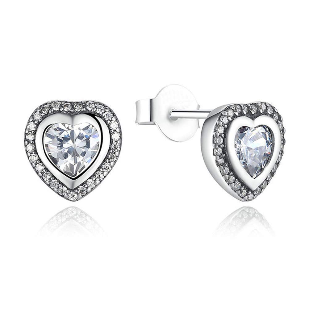 YCTTKDD Herz-Ohrringe – 925er-Sterlingsilber – Geburtsstein mit CZ-Kristall-Anhänger – Feine Schmuck-Ohrstecker für Frauen – rhodiniertes Silber – Zirkonia – Geschenke für Frauen