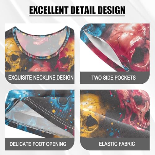 ALAZA Watercolor Sugar Skull Skeleton Pajamas Set Short Sleeve Cotton Sleepwear Summer Pjs 2 Piece 5-14Y4