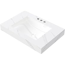 Montary 30"X19" Thickened Sintered Stone Bathroom Countertop with Undermount Ceramic Basin and Three Standard Pre-drilled Holes, Artificial Marble Vanity Top Sink for Bathroom, Carrara White