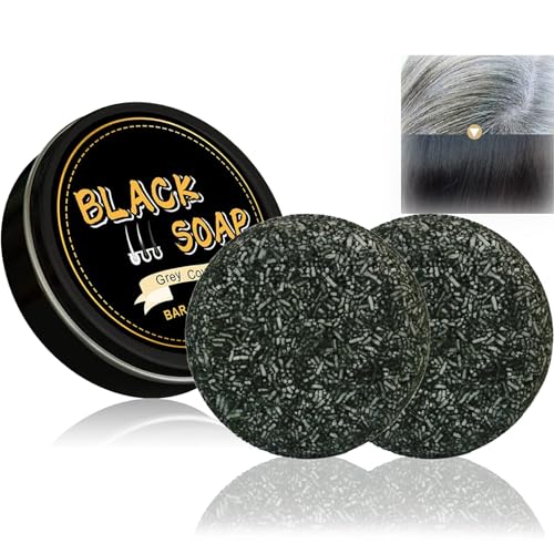 Black Hair Soap Bar, 2 PCS Grey Hair Shampoo Bar, Natural Black Soap & Anti Grey Shampoo Men for Beard and Hair, Black So/ap for Gray Coverage, Cleaner H/air & Nourish