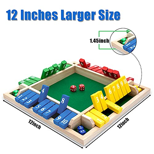 image for Nicecho Shut The Box Game, 12 Inches Family Wooden Board Table Math Di