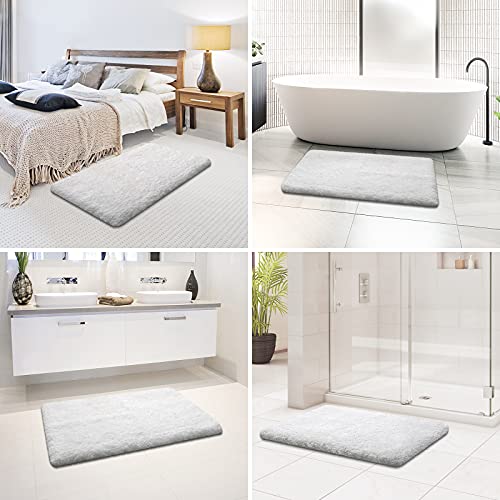 Kmat White Bathroom Rugs Bath Mat 20" X 32",Soft Shaggy White Microfiber Shower Rug, Machine Washable Throw Rugs Non Slip Absorbent Luxury Plush Floor Mats Runner Carpet For Bath Tub Shower Bathroom #TOP5