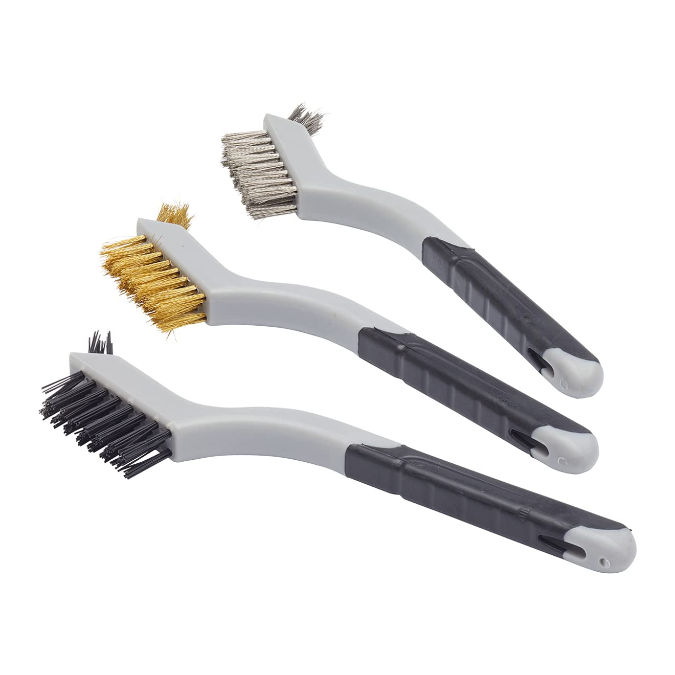Fit For The Job 3-teil. Mehrzw.-Mini-Drahtb.-Set; weicher Griff – Nylon-/Messing-/Stahldrahtb.; Entfernen v. Farbe/Schmutz, Reinigen v. Rost, Gittern, Fliesen, Holz, Metall, Ziegeln, Schweißschlacke