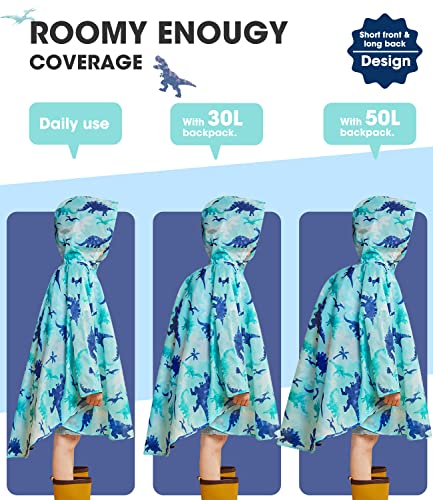 Image of WAWSAM Lightweight Rain Poncho Kids, Ponchos for Kids Waterproof Reusable Hooded, Kids Poncho Rain Jacket for Boys and Girls
