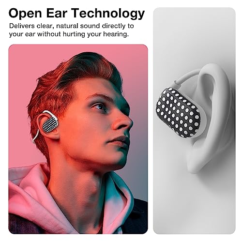 Image of Purity Air Open Ear Headphones - True Air Conduction Wireless Bluetooth Open Ear Earbuds with Dual Mic for iPhone /Android - Secured Long Wearing Comfort, Sports Sweat Resistant (White dots)