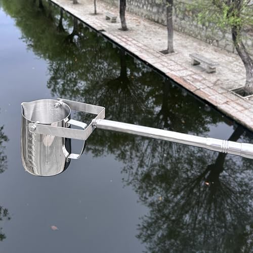 1000ml Sampling Cups with Telescopic Pole, Portable High Temperature Resistant Stainless Steel/Plastic Water Sampler Dipper, Flexible Outside Water Sampler(Metals,2-4.9ft(0.6-1.5m))