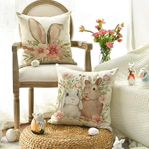 AVOIN colorlife Easter Rabbit Flower Buffalo Plaid Be Hoppy Throw Pillow Cover, 18 x 18 Inch Polka Dot Bird Be Kind Cushion Case Decoration for Sofa Couch Set of 4 AVOIN colorlife Easter Rabbit Flower Buffalo Plaid Be Hoppy Throw Pillow Cover 18 x 18 Inch Polka Dot Bird Be Kind Cushion Case Decoration for Sofa Couch Set of 4