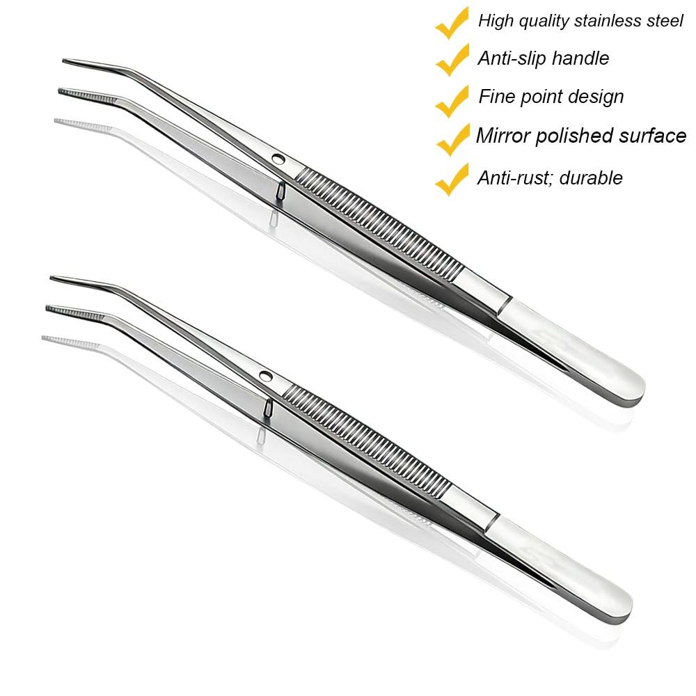 Pinzette in Acciaio Inox Multiuso, 2 Pcs Pinze Curve Lunghe