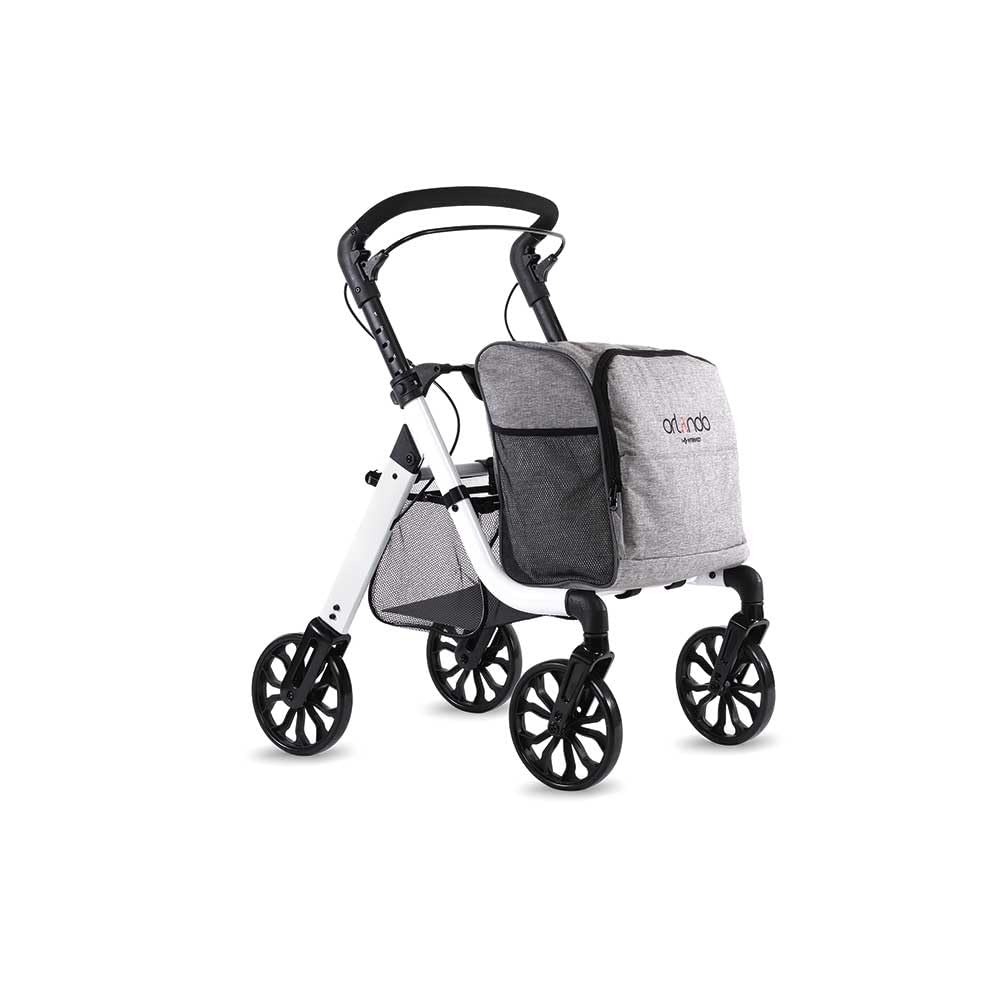Deambulatore Rollator pieghevole ORLANDO in alluminio con freni. Con 2 borse della spesa.Adatto per utilizzo sia Interno che esterno. Portata 136 Kg - Intermed RA-175