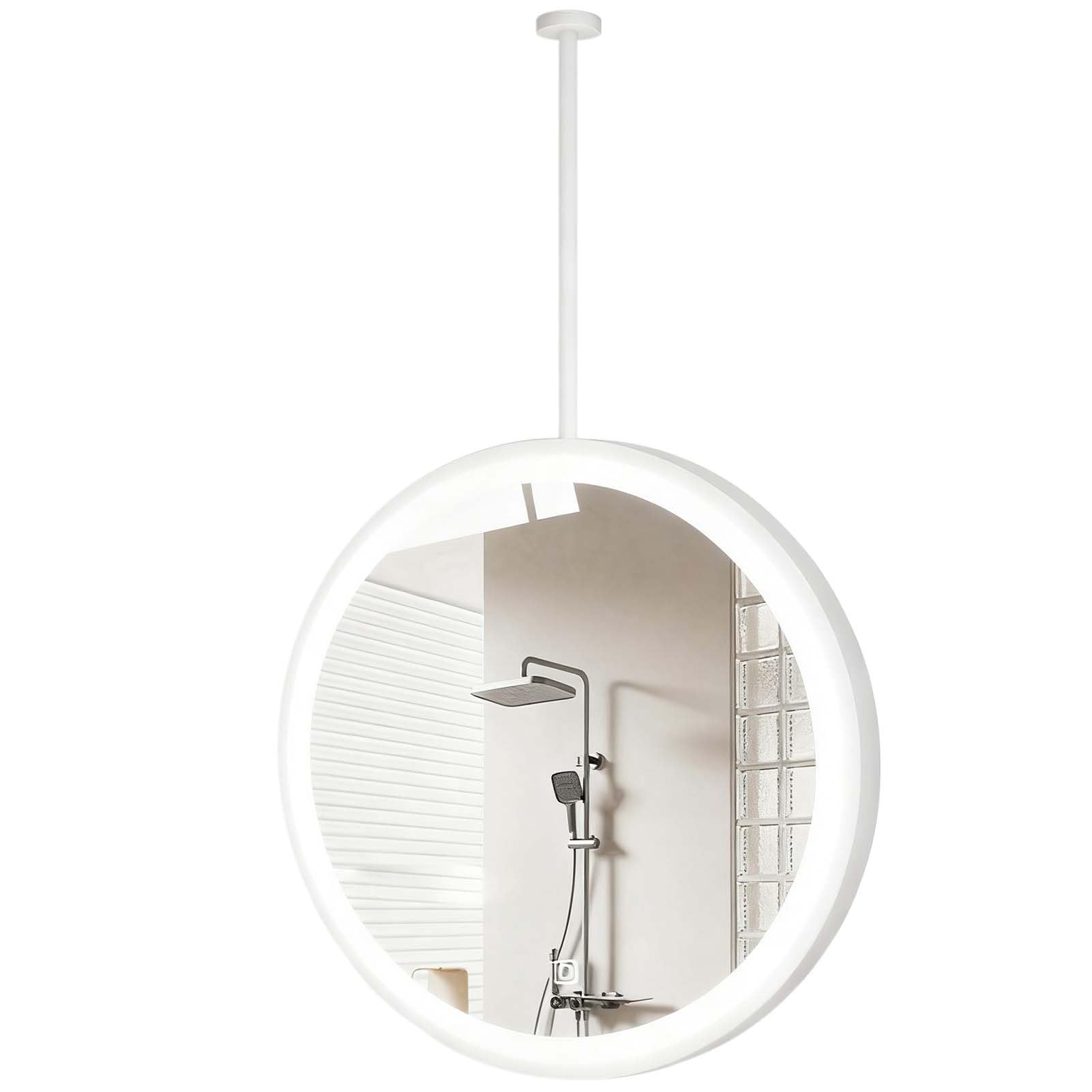 FGXHHS LED Illuminated with Touch Switch, Ceiling Mounted Hanging Mirrors Bathroom/Bedroom Vanity Decorative Wall HD Glass(White,Diameter-50CM/19.7INCH)