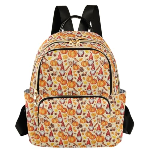 Mochila gnomo de otoño pequeña contra el desorden con bolsillos organizadores para mujer