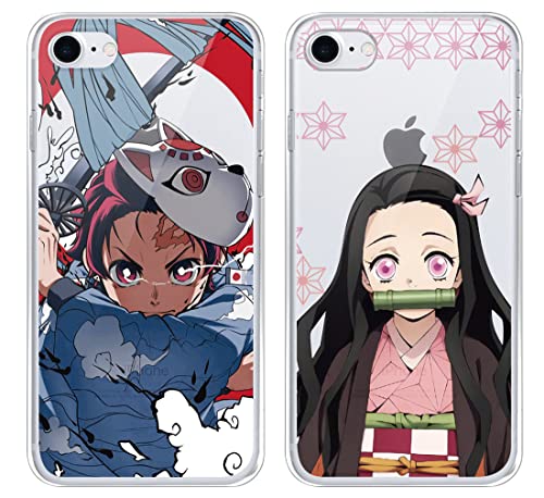 2 Pièces Coque pour Apple iPhone SE 2020/8 / 7 4,7' Antichoc Doux Silicone Protection Housse, Étui de Téléphone Anime Demon Slayer Tanjirou Nezuko Bumper Case Cover Compatible avec iPhone SE 2020, 7