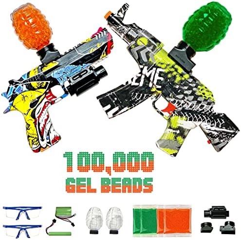 T Force Gel Ball Blaster Bundle Set - Eco Friendly Splatter Ball Blasters - Automatic w/ 100000 Water Gel Beads for Outdoor Activities - Two Electric Splat Blasters Included