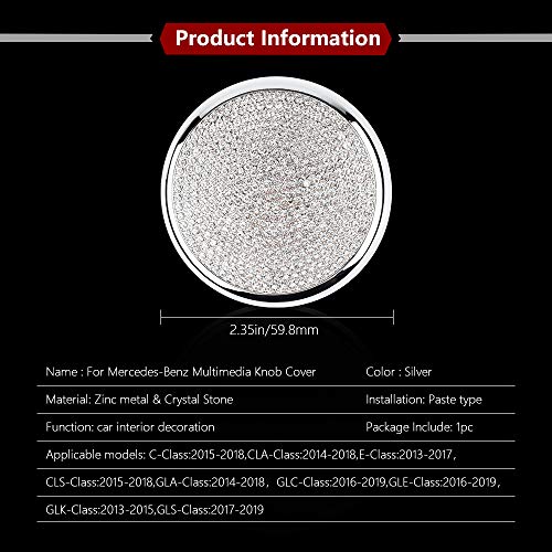 Lecart Bling Car Media Knob Cover Caps Center Console Multimedia Knob Covers Auto Interior Bling Accessories Metal Stickers Men Women Compatible For Mercedes-Benz C-Class E-Class Glc 2016 2017 2018 #TOP4