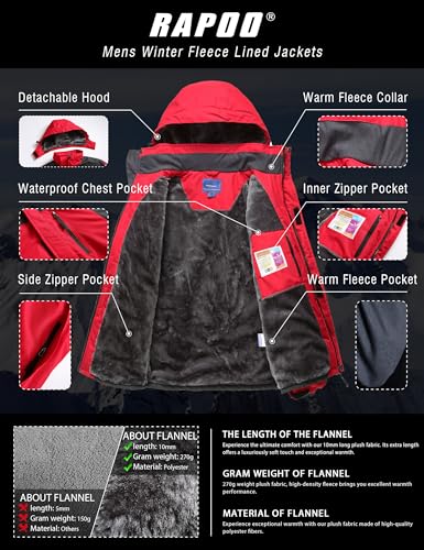 Image of Rapoo Men's Winter Ski Snow Jacket Mountain Waterproof Windproof Rain Jacket