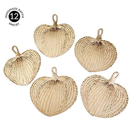 Koyal Wholesale Natural Raffia Hand Fans, 12-Pack Palm Leaf Hand Fans, Buri Fans, Handmade Raffia Fans, Wedding Favor Fans, Favor for Wedding, Fan Programs Wedding