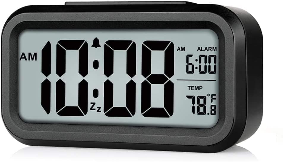 Blairmore Digital Alarm Clock Table Clock for Students, Home, Office, Corporate with Automatic Sensor, Date & Temperature-Black,Plastic, 14W x 8H Centimeters (ABS, Black)