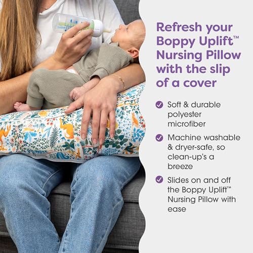 Image of Boppy Uplift Nursing Pillow Cover, Washable Feeding Pillow Cover with Belt | Wedge Bottle & Breastfeeding Pillow, Reduce Spit-Up, Reflux Symptoms, Baby Safety Alliance Verified - Colorful Forest Animals