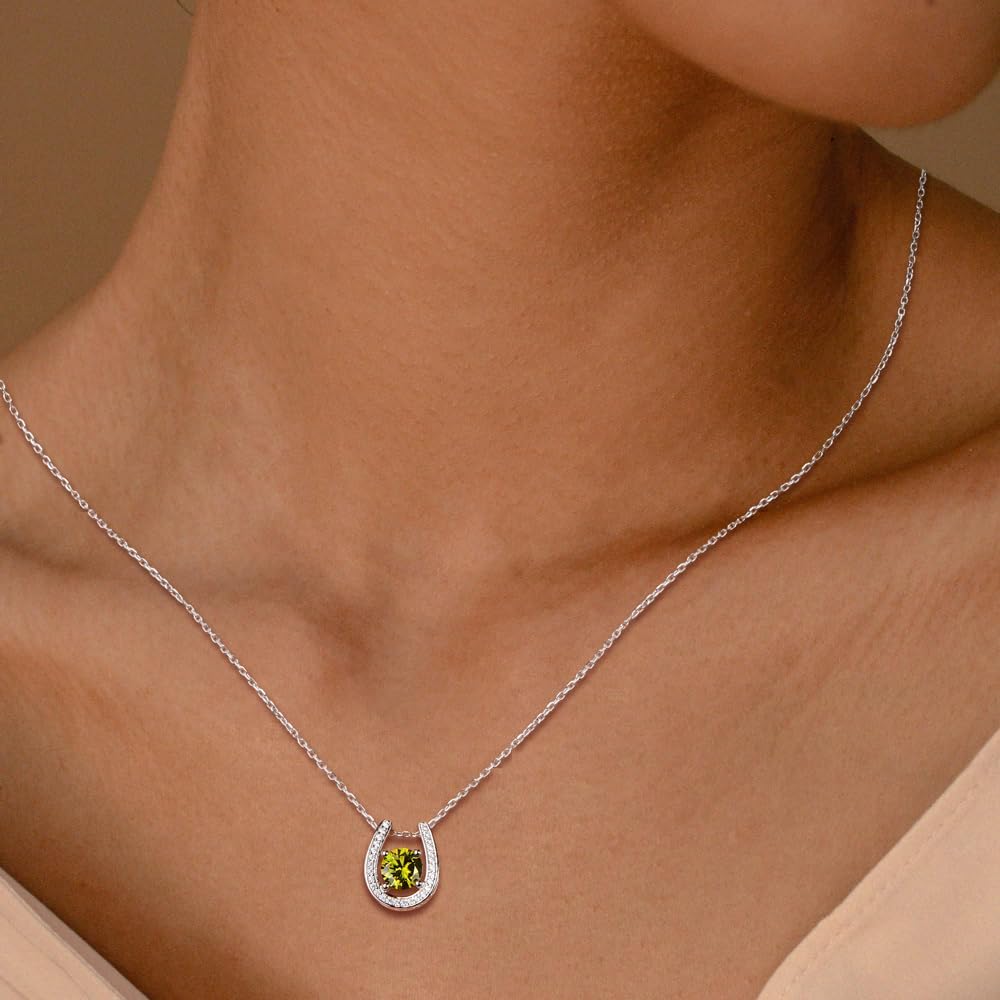 925 Sterling Silver Horseshoe Necklace for Women Round Gemstone Birthstone Necklace Sapphire/Emerald/Ruby/CZ Horse Shoe Pendant Necklaces Jewelry Gift - Image 7