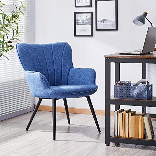 Topeakmart Fabric Upholstered Accent Chair Modern Armchair Dining Chair Curved Back Side Chair For Living Room Dining Room Bedroom Blue #TOP3