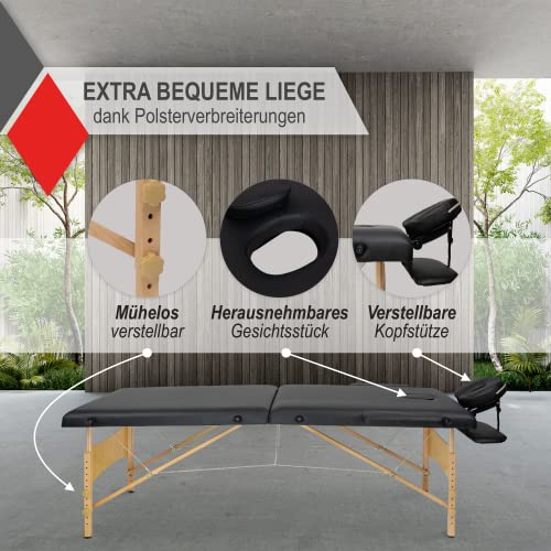 AcuMax Massagebed, massagetafel, massagebed, inklapbaar, in hoogte verstelbaar, draagbaar, met 2 zones, houten poten voor massage thuis, salon, massagestudio, kleur blauw - Image 3