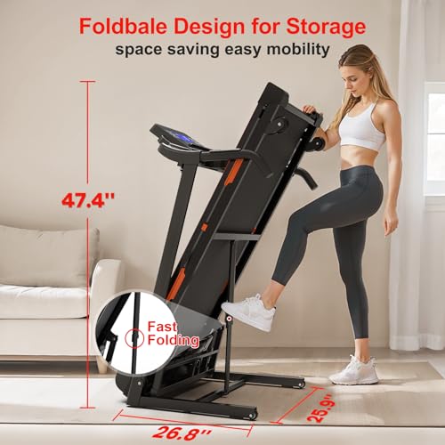 Image of Folding Treadmill, Treadmills for Home 330 LBS Capacity,Max 3.5 HP Electric Treadmill with 0-15% lncline,5.0 in LED Display Bluetooth Speaker Pulse Sensors
