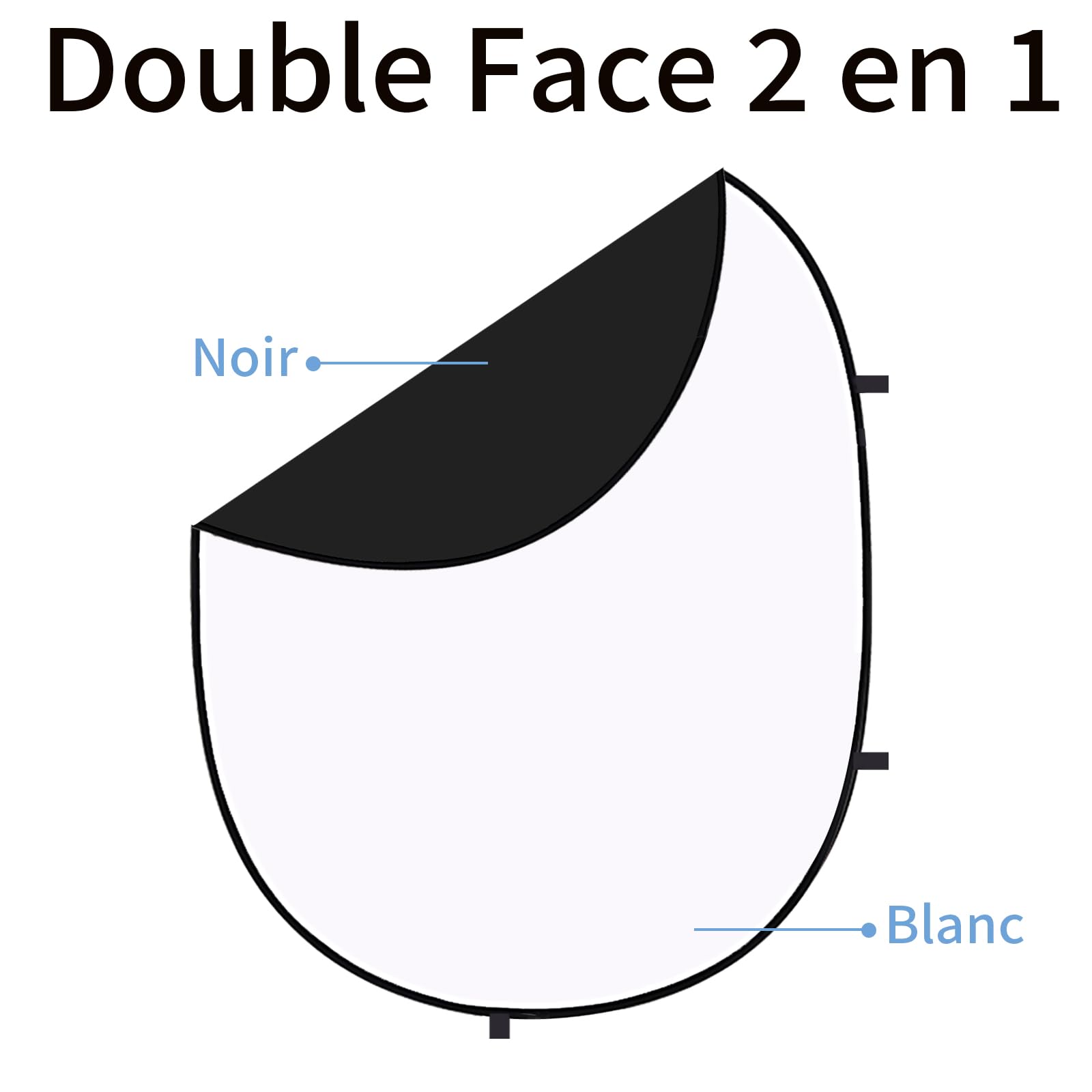 5X3.3ft (1.5mX1m) 2-en-1 Mousseline de Coton Noir et Blanc Double Face Multi-Taille Portable Pliable Photographie Prise de Vue en Direct Réflecteur Fond Sac à Dos de Transport