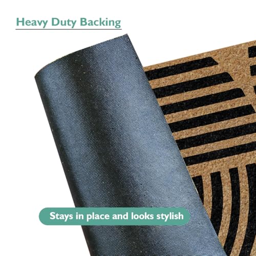 Image of ATMAH Striped Arc Coir Door Mat 45 x 75 cm | Anti Slip Entrance Doormat | Heavy Duty Floor Mat for Indoor & Covered Outdoor Home Entry