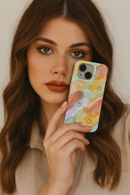 Image of COVERLY for iPhone 14 Plus 3D Trendy Colorful Smiley Rainbow Phone Case, Luxury 3D Textured Retro Cute Inspirational Quote Artistic Cool Design -Aesthetic Princess Cover for Apple iPhone 14 Plus