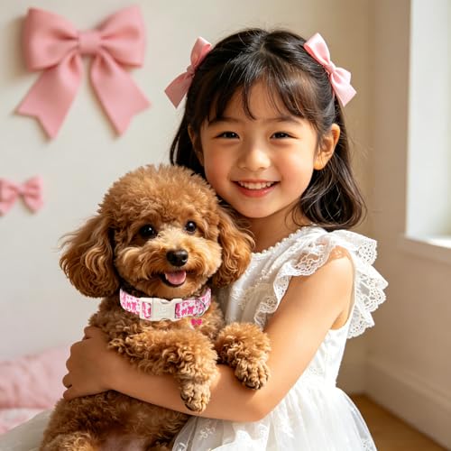 Image of Pink Bowknot Dog Collar, UP URARA PUP Pink Bow Tie Collars for Summer Spring,Adjustable Pet Collar with Quick Release, Colorful Rabbits Dog Collars for Small Medium Large Dogs,L