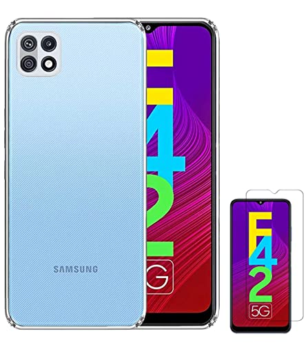 Image of Soft Flexible Silicone Back Cover Compatible with Samsung Galaxy F42 5G / A22 5G, Transparent Case + Screen Guard