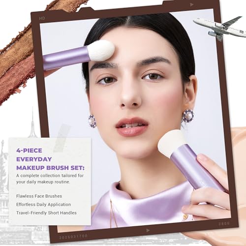 Jessup Makeup Brushes Set 4pcs Face Kabuki Brush for Foundation Contour Powder Blush Bronzer and Highlighter, Premium Synthetic Fiber Cruelty-Free, Luxury Purple T517 - Image 3