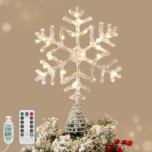 Lewondr Weihnachtsbaumspitze Schneeflocke, 12,2'' Glitzernde Epoxid...