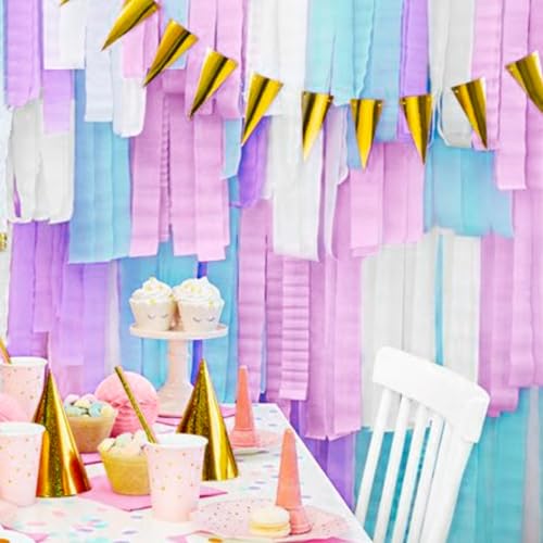 Image of PartyWoo Crepe Paper Streamers 8 Rolls 656ft, Pack of Pink, Purple, Mint, Turquoise and White Party Streamers for Birthday Decorations, Party Decorations, Wedding Decorations (1.8 Inch x 82 Ft /Roll)