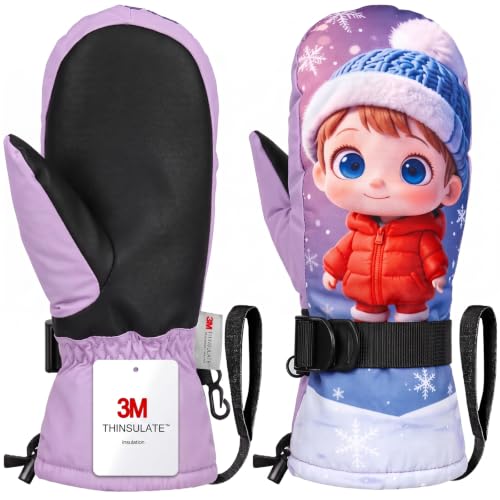 Ski Mittens,Waterproof Snow Mittens, Windproof Touchscreen Winter Gloves with Anti-Loss Rope, Cold Weather Gear for Parent Child with Wrist Strap