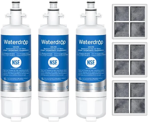 Waterdrop ADQ36006101 Replacement for LG® LT700P® Refrigerator Water Filter, Kenmore® 9690, 469690, ADQ36006102, LFXS30766S, RFC1200A, FML-3 and LT120F® Fresh Air Filter, 3 Combo 3 Combo (Pa