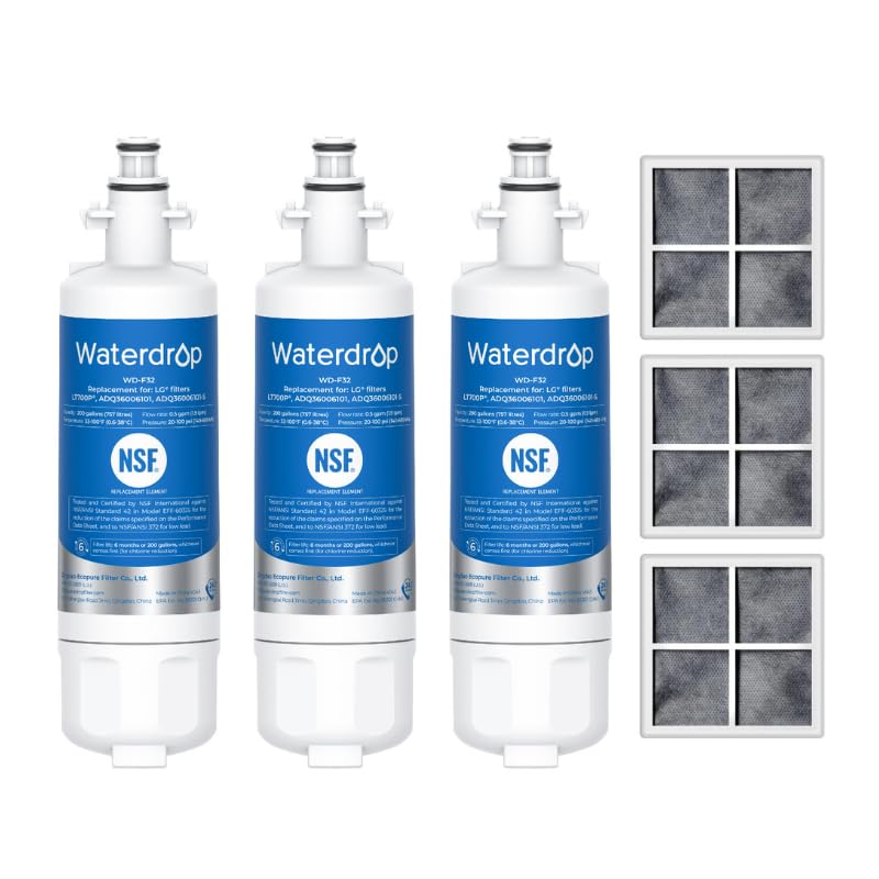 Waterdrop ADQ36006101 Replacement for LG® LT700P® Refrigerator Water Filter, Kenmore® 9690, 469690, ADQ36006102, LFXS30766S, RFC1200A, FML-3 and LT120F® Fresh Air Filter, 3 Combo