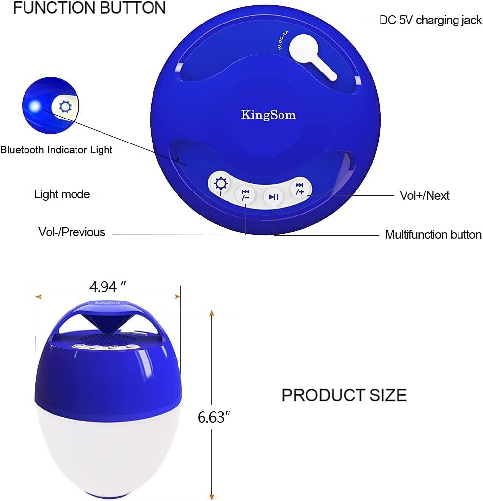 Diagram of KingSom speaker function buttons and product size