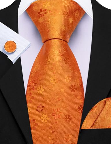 Image of Barry.Wang 6 PCS Men Ties Set Silk Business Fashion Woven Necktie Handkerchief Cufflinks Paisley Stripe Wedding Party
