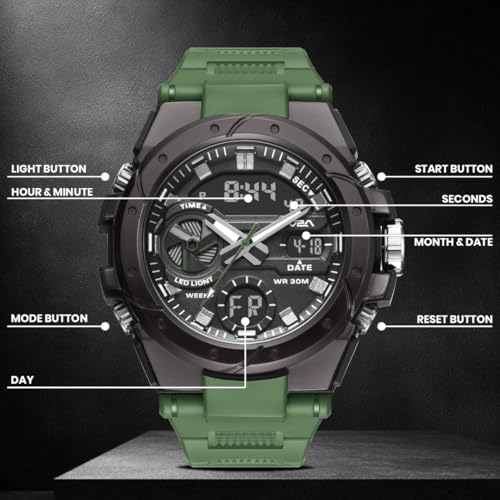 Image of V2A Styrke 5120 Analog Digital Watch for Men | Hybrid Multi Display Dial | Alarm Stopwatch Day Date 12 /24 Hr | TPU Strap | 30M Water Resistant | Gift for Mens