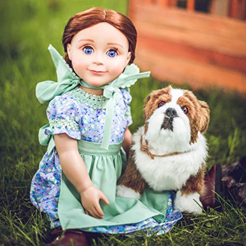 The Queen's Treasures 18 Inch Doll Clothes, Little House On The Prairie 3 Piece Purple And Green Calico Summer Dress, Hat, And Apron, Compatible For Use With American Girl Dolls #TOP2